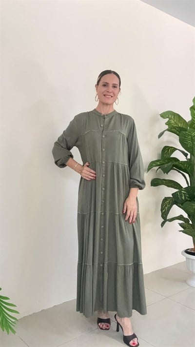1234 Liza Taşlı Elbise Haki