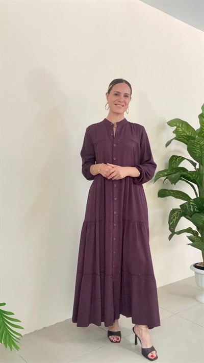 1234 Liza Taşlı Elbise Mürdüm
