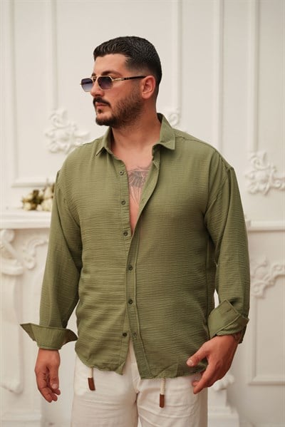 Oversize Keten Gömlek Haki