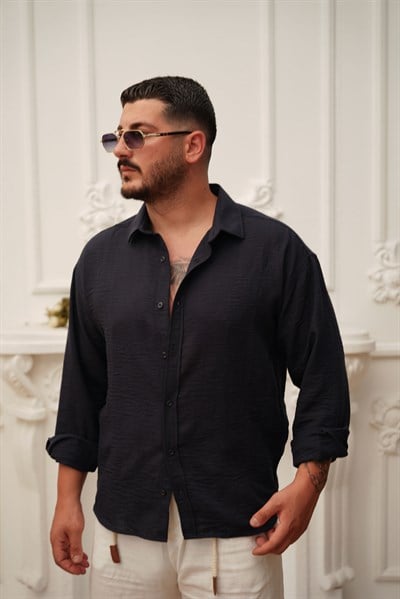 Oversize Keten Gömlek Siyah