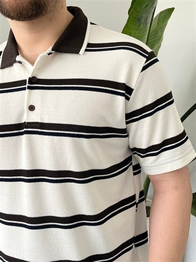 Basic Beyaz Çizgili Polo Tişört