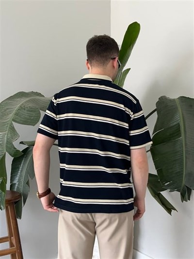Basic Lacivert  Çizgili Polo Tişört