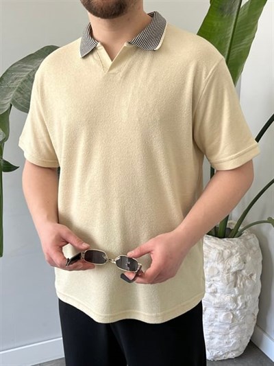 Basic Polo Yaka Krem   Tişört