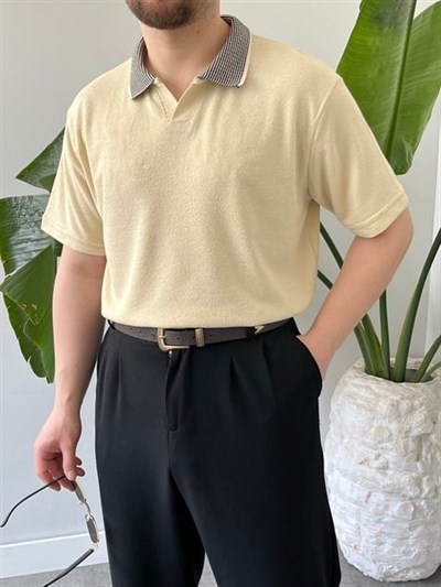 Basic Polo Yaka Krem   Tişört