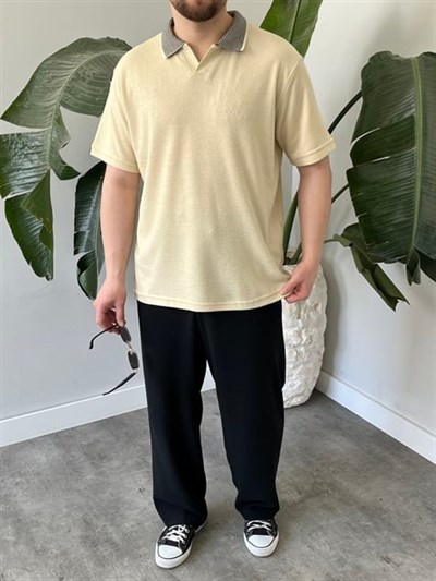 Basic Polo Yaka Krem   Tişört