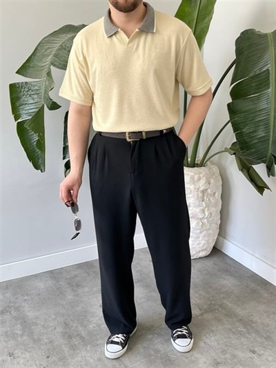 Basic Polo Yaka Krem   Tişört