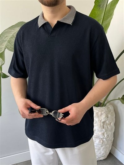 Basic Polo Yaka Lacivert Tişört