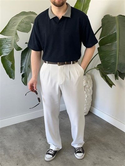 Basic Polo Yaka Lacivert Tişört