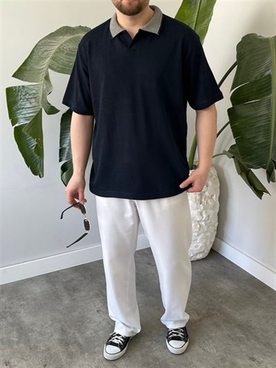 Basic Polo Yaka Lacivert Tişört