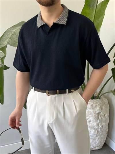 Basic Polo Yaka Lacivert Tişört