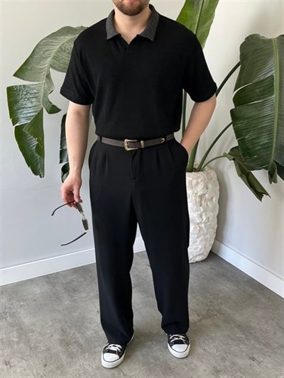 Basic Polo Yaka Siyah   Tişört