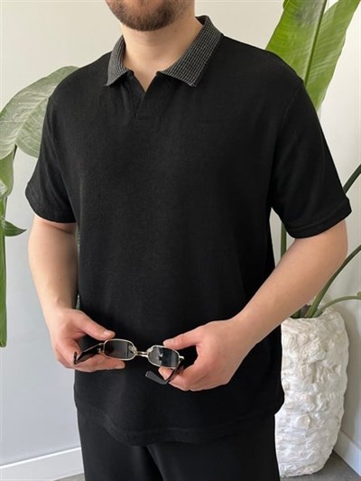 Basic Polo Yaka Siyah   Tişört