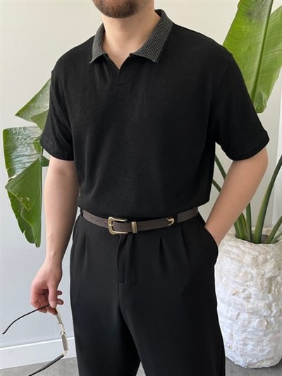 Basic Polo Yaka Siyah   Tişört