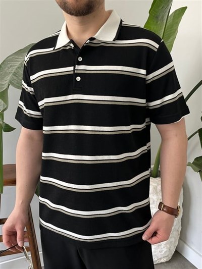 Basic Siyah Çizgili Polo Tişört