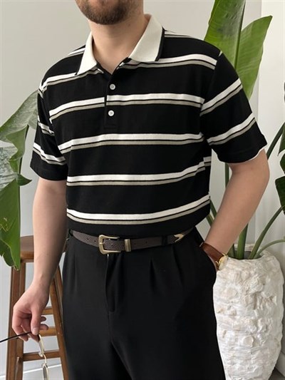 Basic Siyah Çizgili Polo Tişört
