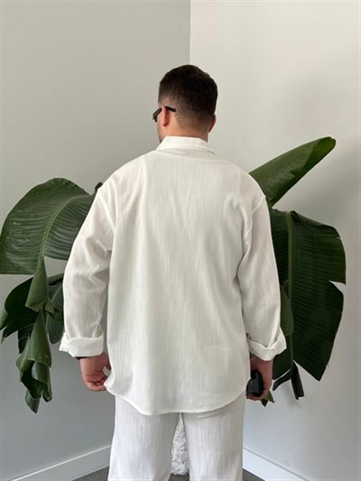 Beyaz Serra Keten Oversize Takım