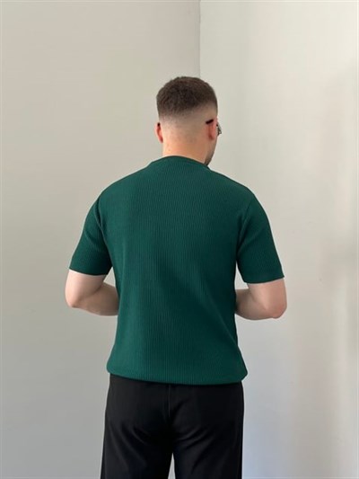 Bisiklet Yaka Örgü .Desen Triko Tshirt Zümrüt Yeşili