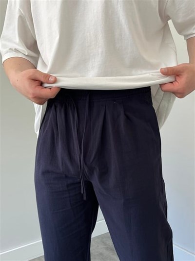 Boyfriend Keten Pantolon  Lacivert