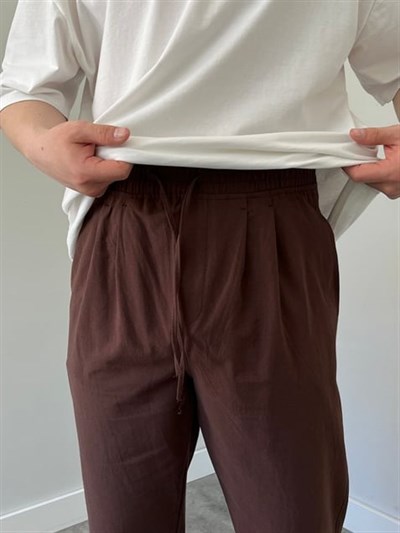 Boyfriend Keten Pantolon Acı Kahve