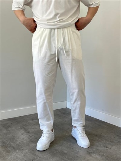Boyfriend Keten Pantolon Beyaz