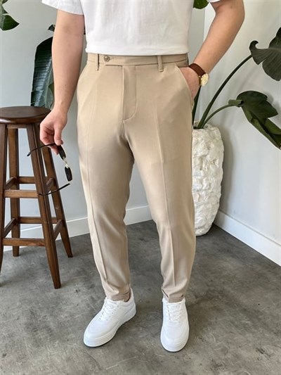 Boyfriend Krem  Kumaş Pantolon