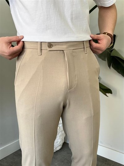 Boyfriend Krem  Kumaş Pantolon