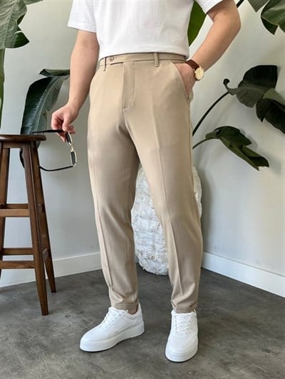 Boyfriend Krem  Kumaş Pantolon