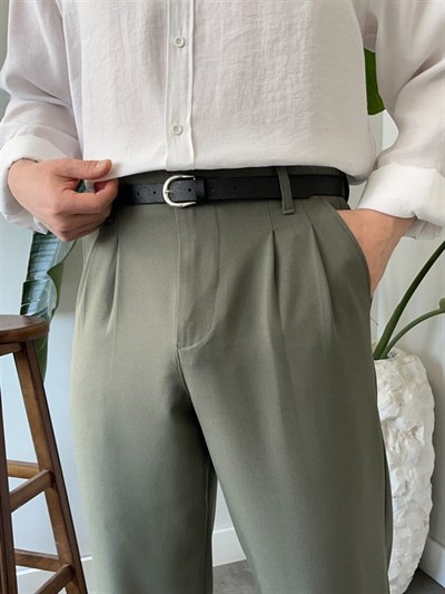 Çift Pileli Bagy Mint Yeşili  Kumaş Pantolon