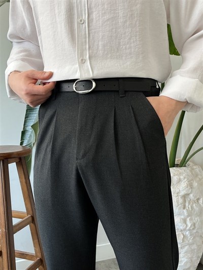 Çift Pileli Bagy Siyah Kumaş Pantolon