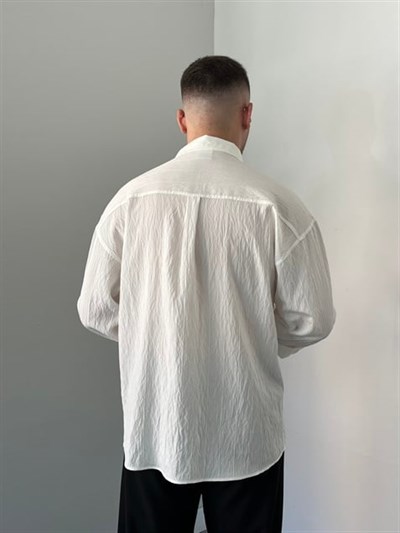 Çizgili Oversize Gömlek Beyaz