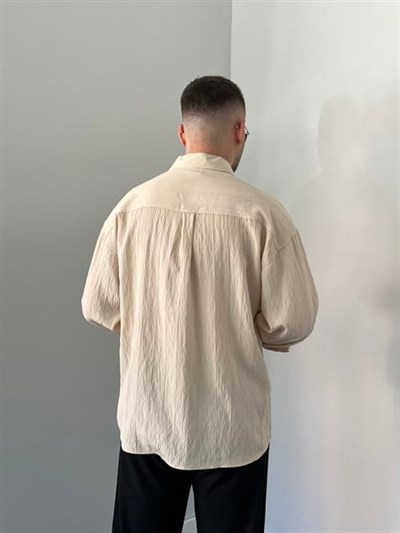Çizgili Oversize Gömlek Krem