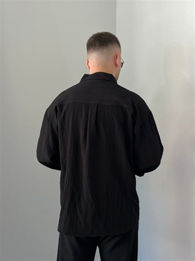 Çizgili Oversize Gömlek Siyah
