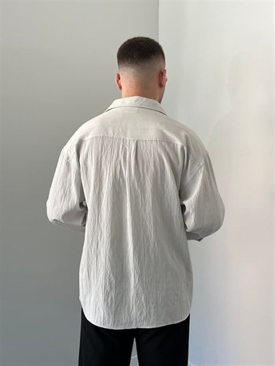 Çizgili Oversize Gömlek Taş Gri