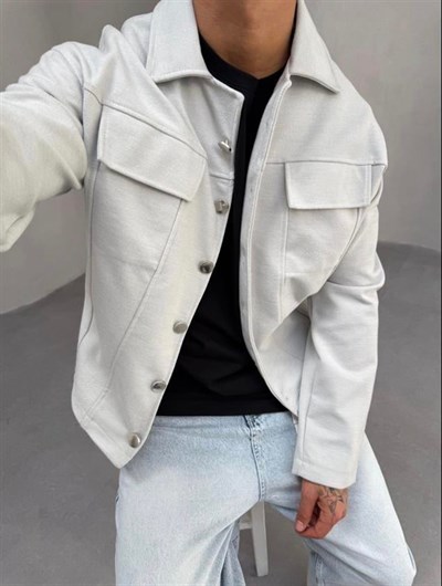 Crop Kaşe Ceket Taş Gri