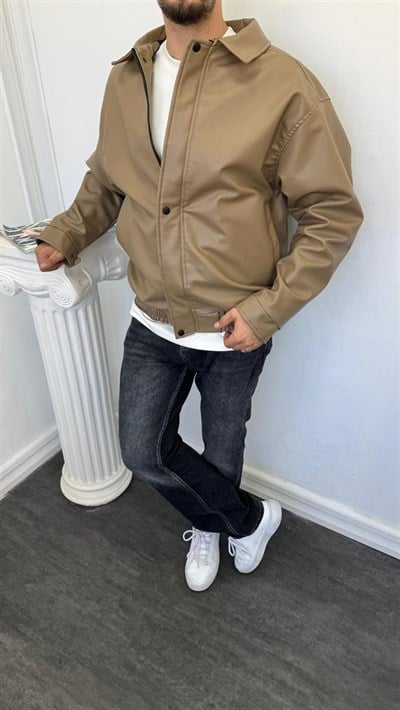 Deri Oversize Bomber Mont Taba