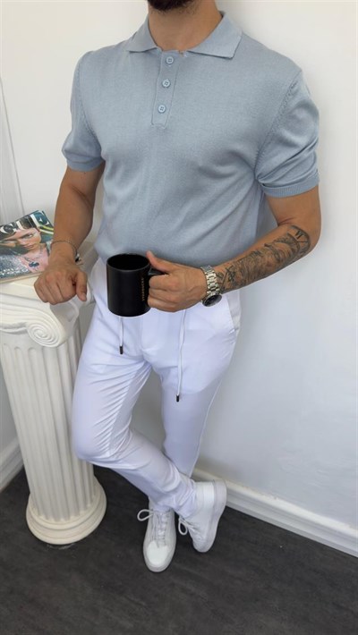 Düğmeli Polo Yaka Triko Tişört Bebe Mavisi