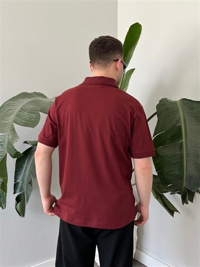 Düz Renk Polo Yaka Bordo Tişört