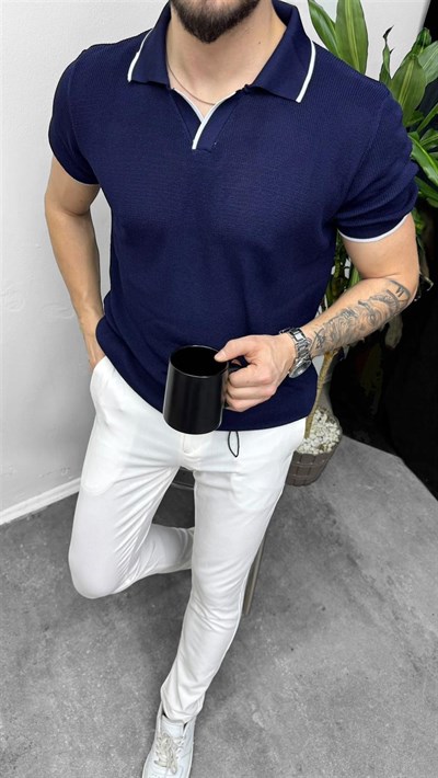 Hemşire Yaka Mr Triko Tişört Lacivert