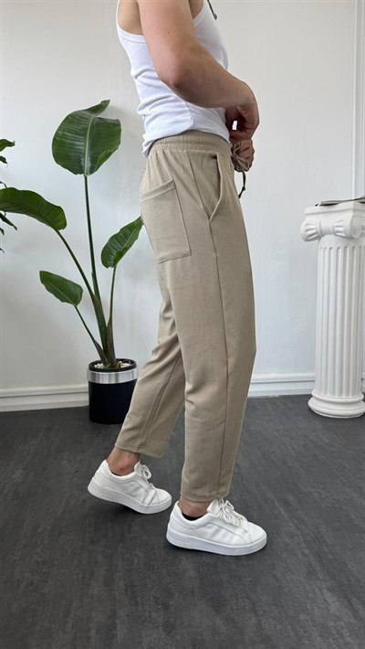 İnce Fitilli Boyfriend Jogger Bej