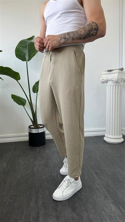 İnce Fitilli Boyfriend Jogger Bej
