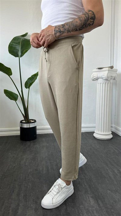 İnce Fitilli Boyfriend Jogger Bej