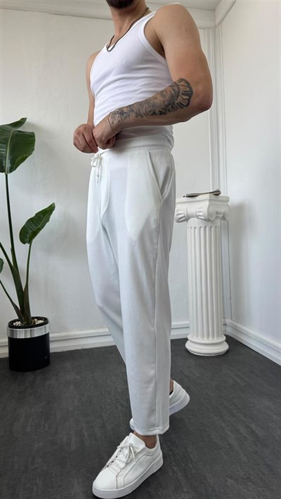 İnce Fitilli Boyfriend Jogger Beyaz