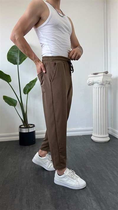 İnce Fitilli Boyfriend Jogger Kahverengi