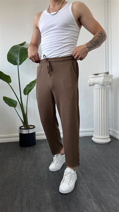 İnce Fitilli Boyfriend Jogger Kahverengi