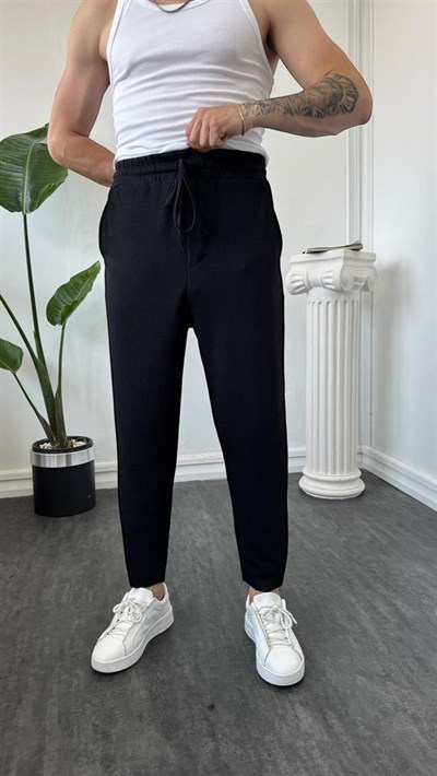 İnce Fitilli Boyfriend Jogger Siyah
