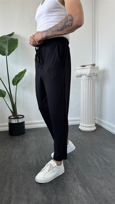 İnce Fitilli Boyfriend Jogger Siyah