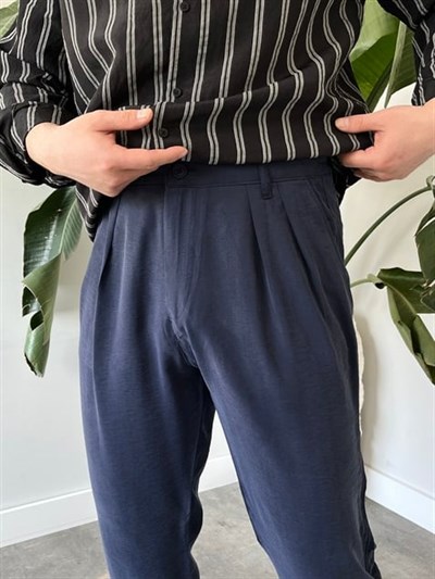 Keps Tensel Kumaş Boyfriend Pantolon Lacivert