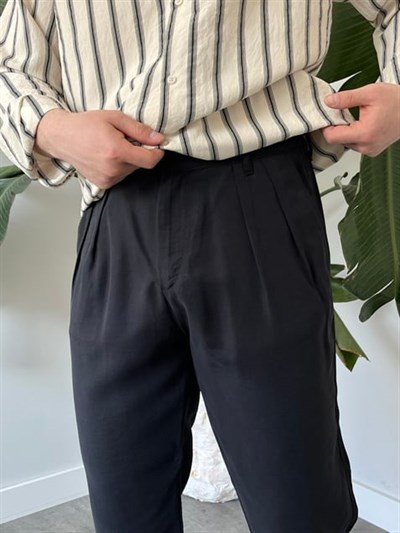 Keps Tensel Kumaş Boyfriend Pantolon Siyah