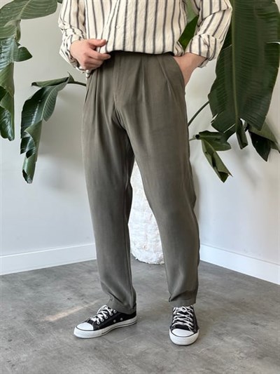 Keps Tensel Kumaş Boyfriend Pantolon Yeşil