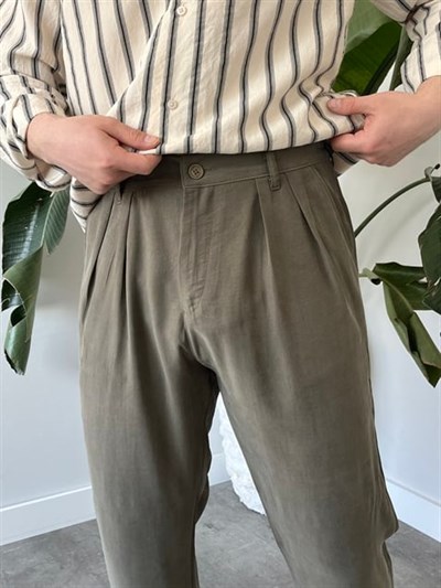 Keps Tensel Kumaş Boyfriend Pantolon Yeşil